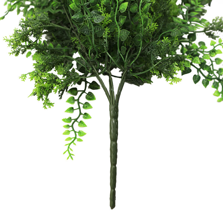 Artificial dense tropical fern hanging plant, 30 inches tall, UV resistant, ideal for outdoor decor, by Designer Plants USA.