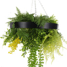 Black-framed 25-inch UV-resistant draping artificial hanging plant disc with lush, life-like greenery for roof decor.
