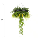 Black-framed 25-inch draping artificial hanging plant disc with UV-resistant faux plants for roof decor by Designer Plants USA.