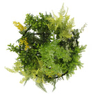 Close-up of black-framed draping artificial hanging roof disc with UV-resistant, lifelike plants from Designer Plants USA.