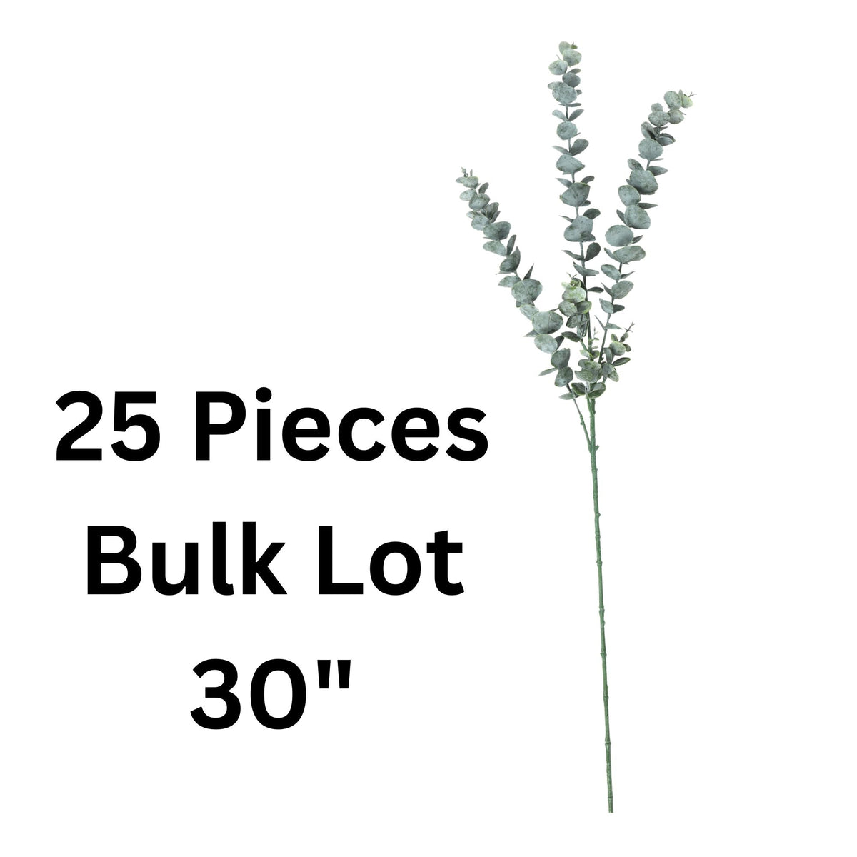 Five artificial eucalyptus hanging stems from Designer Plants USA, 30 inches tall, in a 25-piece bulk lot for decorative use.