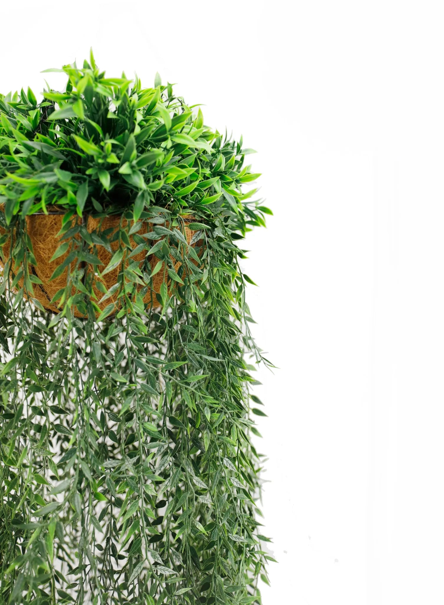 Artificial fern hanging basket from Designer Plants USA, UV resistant, lush green fern in a 13.8x55.1 inch hanging basket.