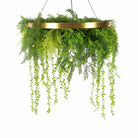 Artificial hanging green wall disc with gold frame and mixed faux plants, UV resistant, 32 inches vertical garden by Designer Plants USA