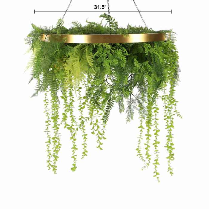 32-inch imitation gold artificial hanging green wall disc with UV-resistant foliage by Designer Plants USA, perfect for indoor or outdoor decor.