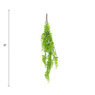 Light green artificial button fern hanging plant, 31 inches tall, UV resistant for outdoor use, by Designer Plants USA.
