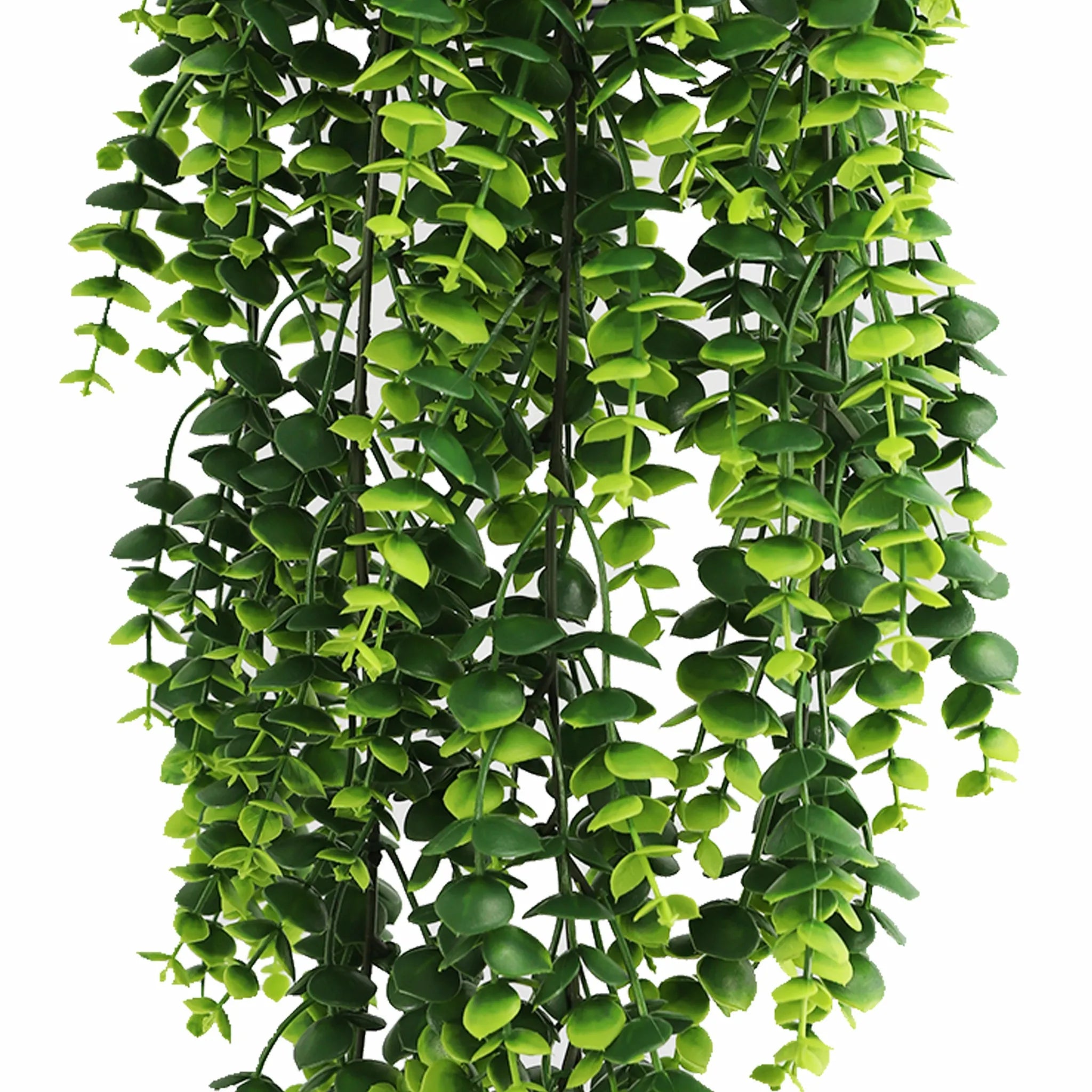 Artificial lush green eucalyptus garland, Designer Plants USA, 7.1x30.5 inches, UV resistant, fire-rated hanging bush for decor.