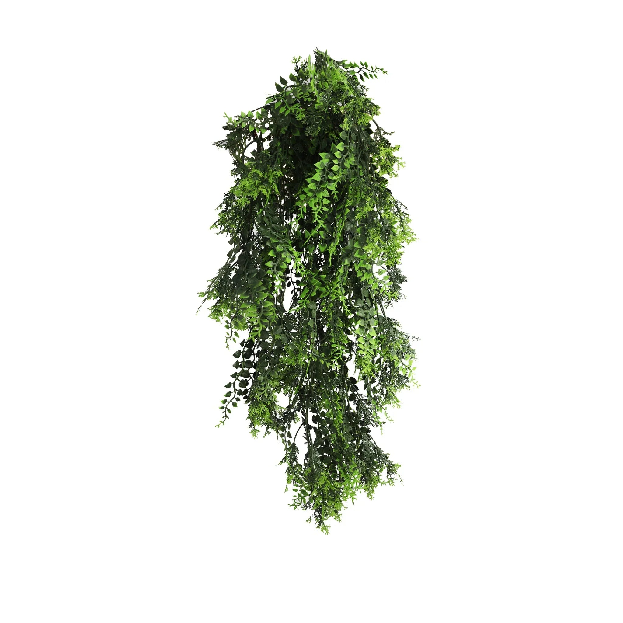 Artificial Mediterranean Fern Vine hanging plant in 8.6x30 inches, UV resistant, fire-rated, from Designer Plants USA.