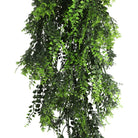 Artificial Mediterranean Fern Vine hanging plant by Designer Plants USA, UV resistant, fire-rated, 8.6x30 inches, realistic greenery.