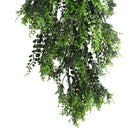 Artificial Mediterranean Fern Vine hanging plant by Designer Plants USA, UV-resistant, fire-rated 8.6x30 inches for outdoor decor.