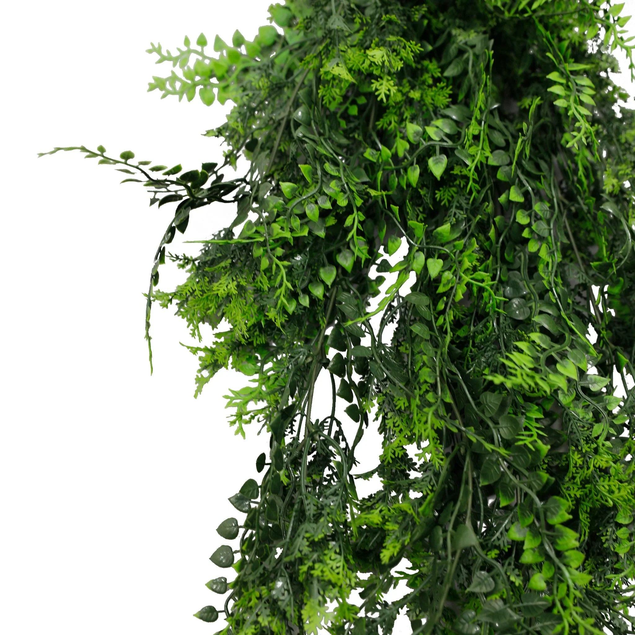 Artificial Mediterranean Fern Vine hanging plant by Designer Plants USA, UV resistant, fire-rated, 8.6x30 inches for outdoor decor.
