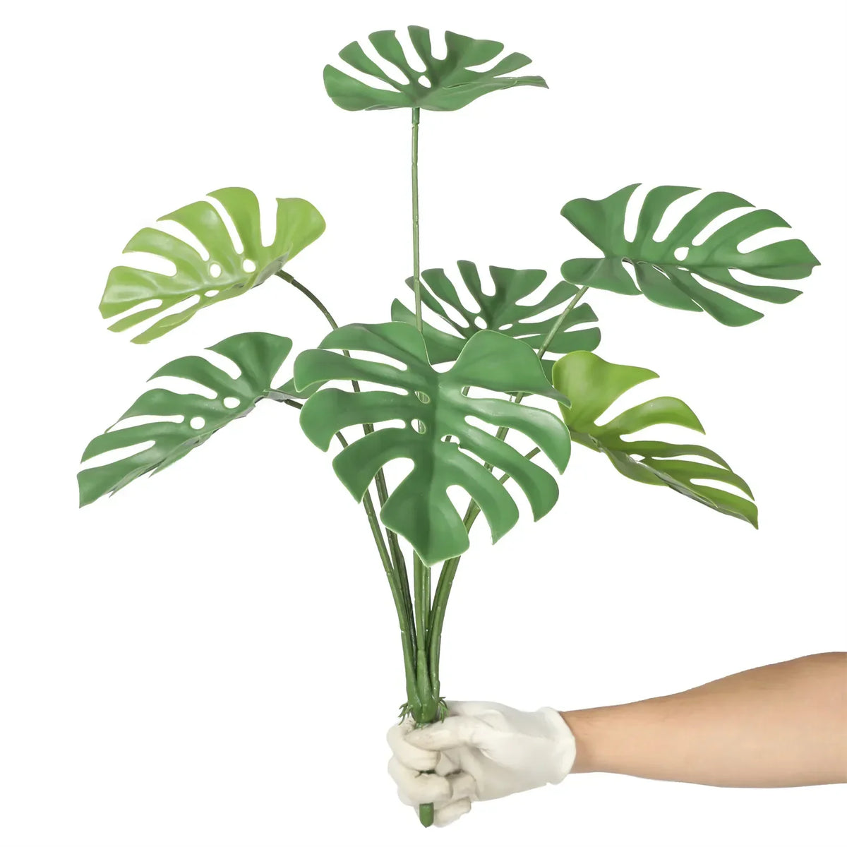 Artificial Monstera Split Leaf Philodendron stem, 24 inches, UV resistant, ideal for hanging plants and decorative greenery.