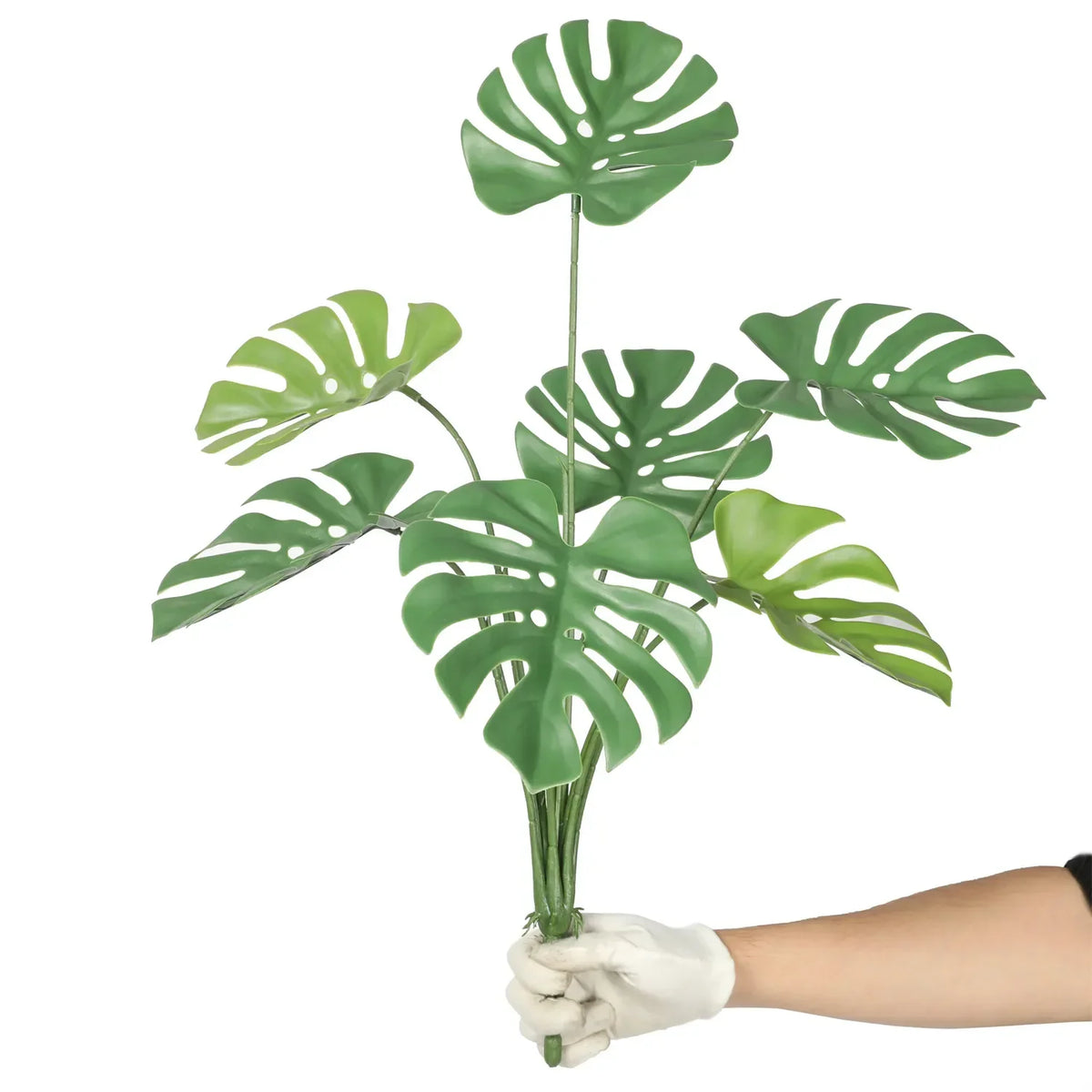 Artificial Monstera Split Leaf Philodendron plant stem, 24 inches, UV resistant, suitable for hanging indoor or outdoor decor.