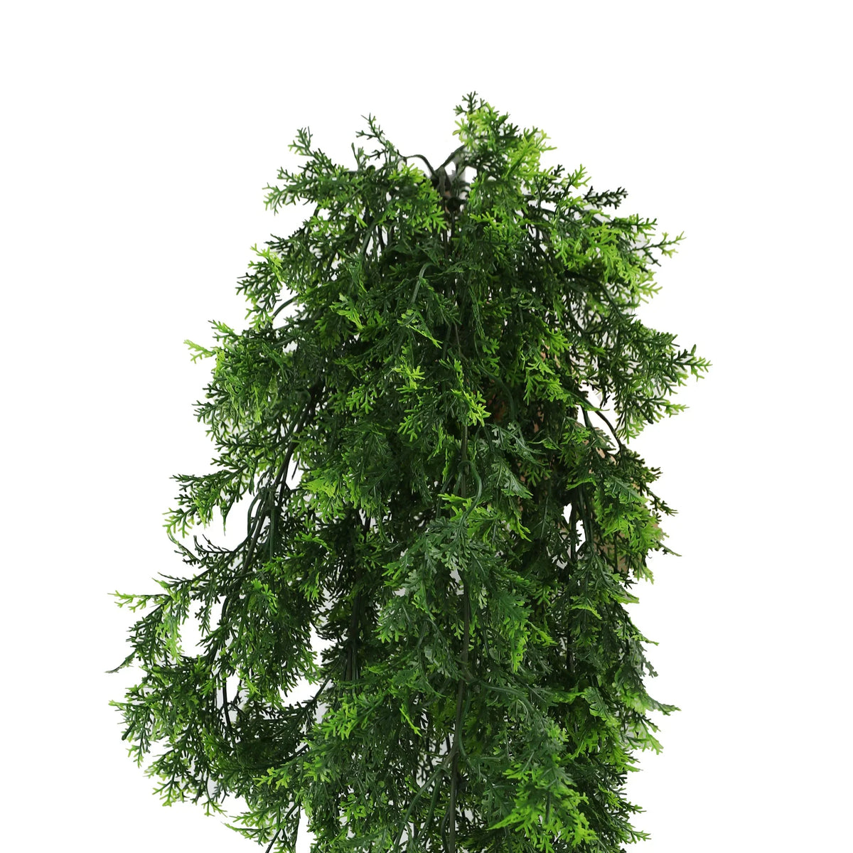 Artificial mossy cedar vine garland by Designer Plants USA, UV resistant hanging bush, 8.6×30 inches, fire-rated NFPA701.