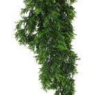 Artificial mossy cedar vine garland by Designer Plants USA, UV resistant hanging bush, 8.6x30 inches, fire-rated NFPA701.