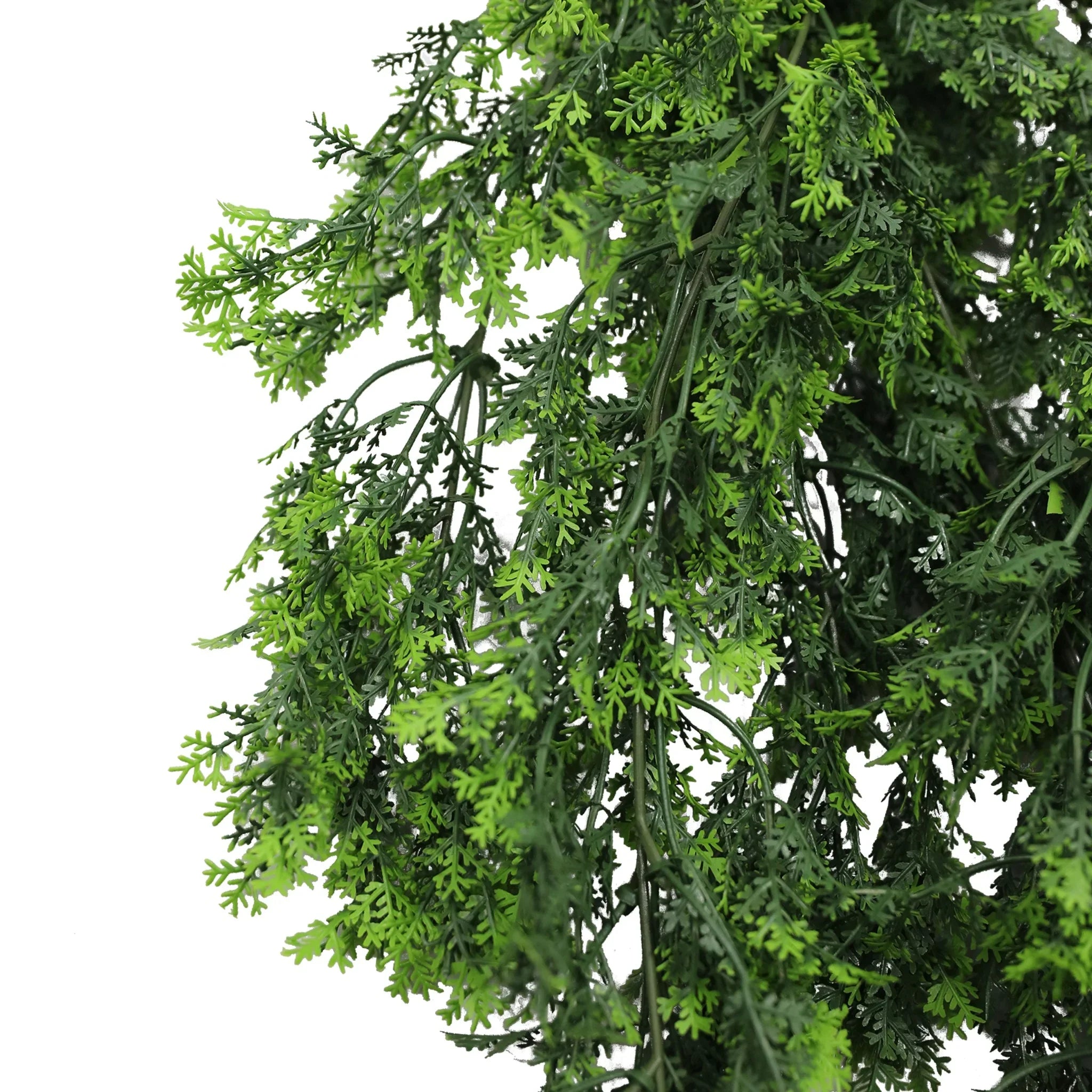 Artificial mossy cedar vine garland by Designer Plants USA, UV resistant hanging bush, 8.6x30 inches, fire-rated NFPA701.