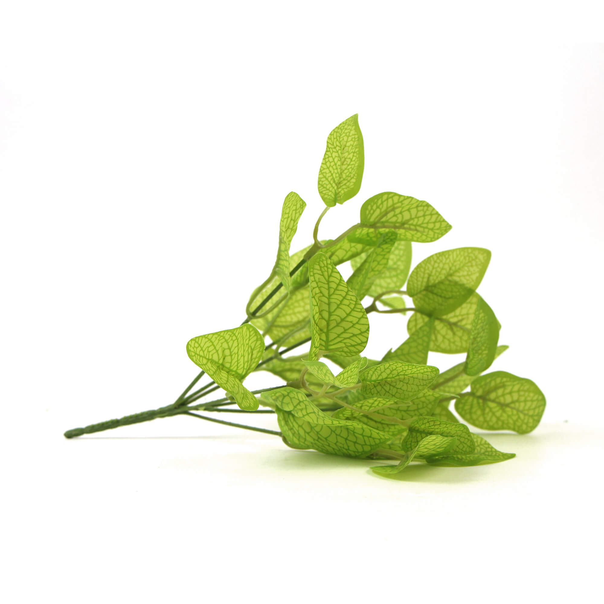 Artificial Philodendron Golden Leaf hanging bush, 11 inches tall, with vibrant green and yellow leaves, side view.