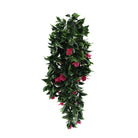 Set of five pink bougainvillea artificial hanging plants, 35 inches tall, UV resistant, from Designer Plants USA.