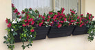 Set of five pink Bougainvillea artificial hanging plants, 35 inches tall, UV resistant, from Designer Plants USA.