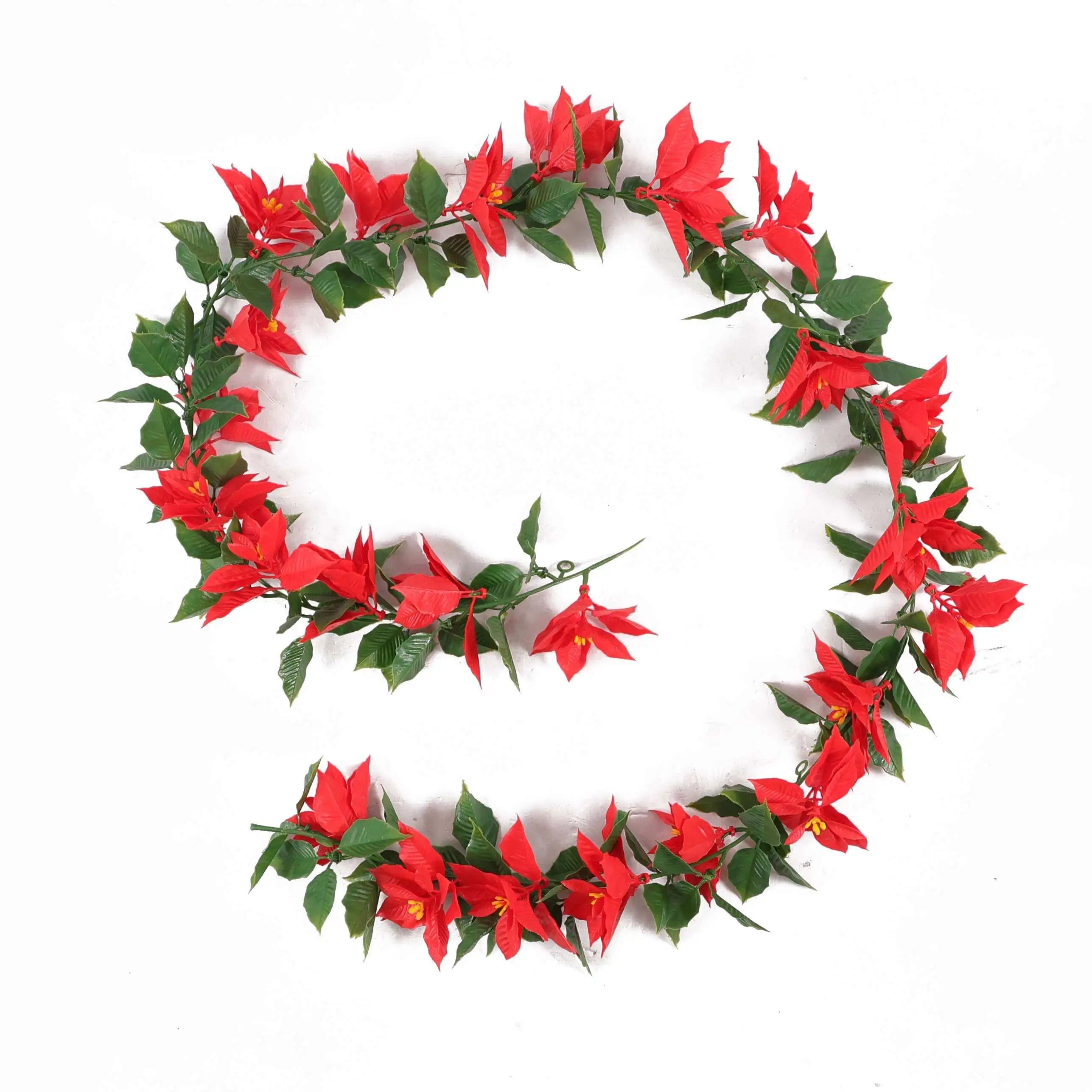 Artificial Poinsettia garland by Designer Plants USA, 63-inch UV-resistant hanging plant with interconnectable design.
