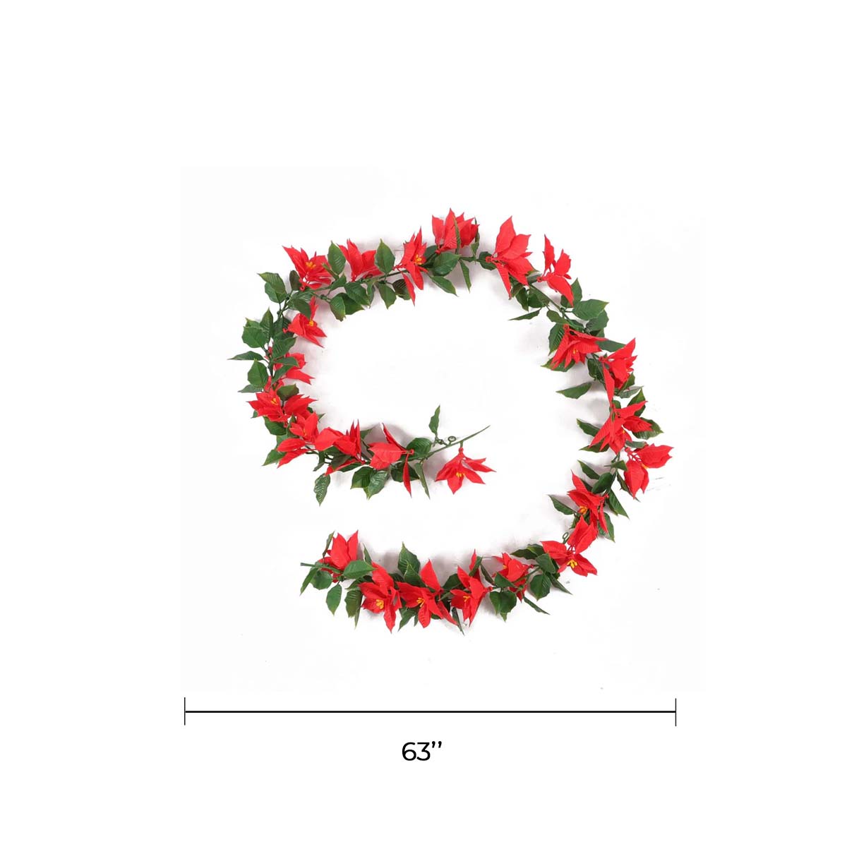 Artificial poinsettia garland, 63 inches long, UV resistant, interconnectable, outdoor-proof hanging plant by Designer Plants USA.