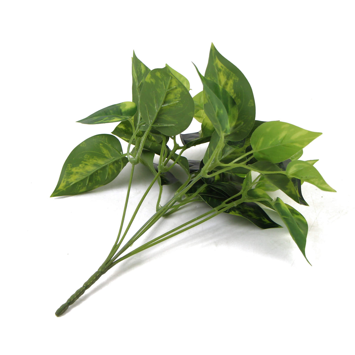 Artificial Pothos Devil's Ivy hanging bush, 9.5 inches, with lush green leaves, top view of Designer Plants USA's realistic faux plant.