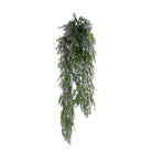Artificial purple and green willow leaf garland hanging bush by Designer Plants USA, UV resistant, fire-rated, 7.8×30 inches.