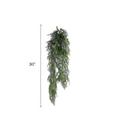 Set of 10 purple and green willow leaf artificial garland bushes, UV resistant, 7.8x30 inches, fire-rated for outdoor decor.