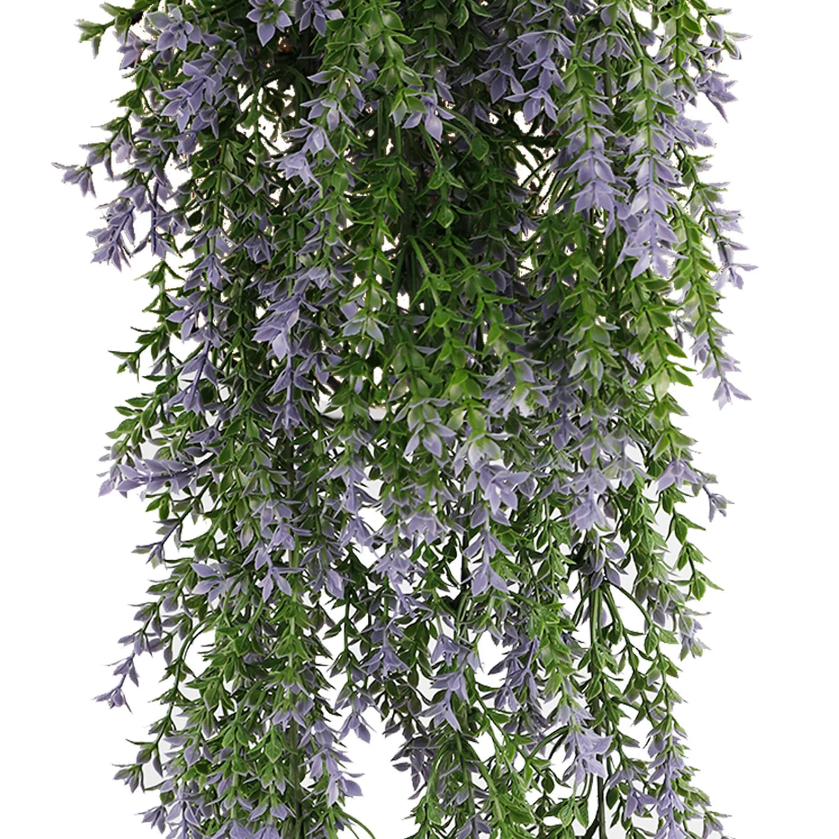 Artificial purple and green willow leaf garland from Designer Plants USA, UV resistant, fire-rated hanging bush, 7.8×30 inches.