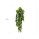 Vivid green dense fern artificial hanging plant, 30 inches tall, UV resistant, perfect for indoor or outdoor decor.