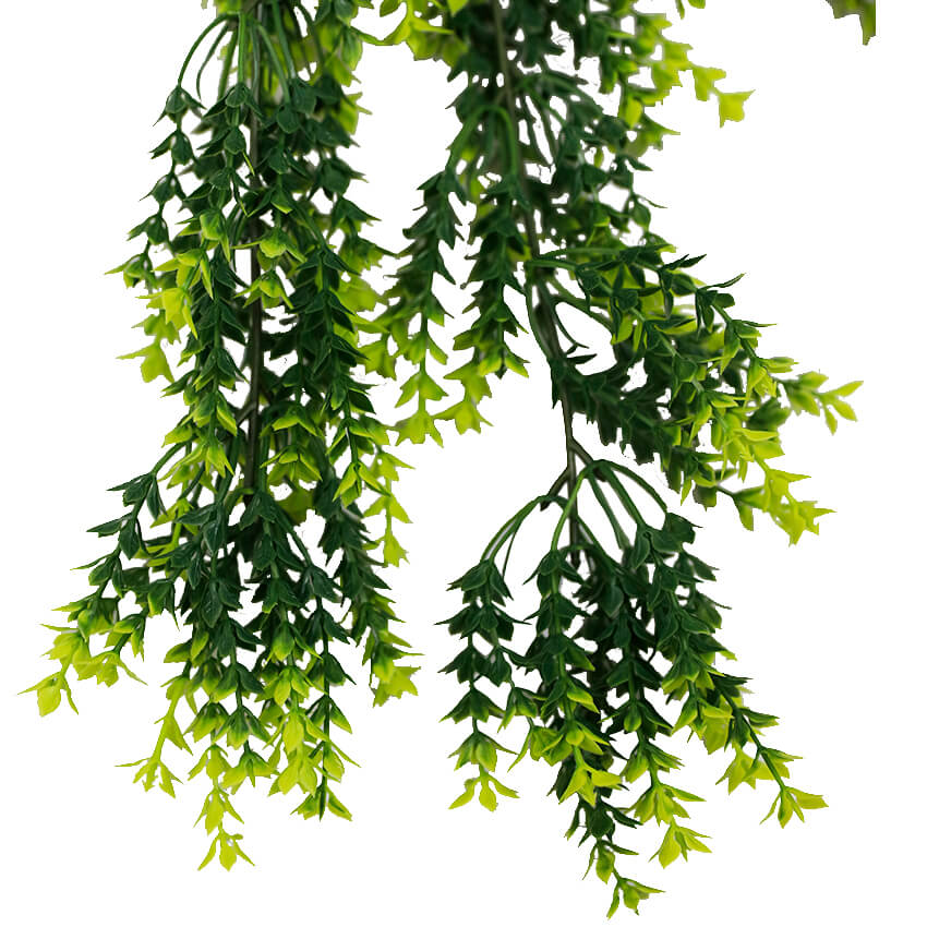 Vivid green dense fern artificial hanging plant, 30 inches tall, UV resistant, Designer Plants USA, perfect for indoor or outdoor decor.