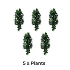 Set of 5 white artificial Bougainvillea hanging plants, 35 inches, UV resistant, from Designer Plants USA.