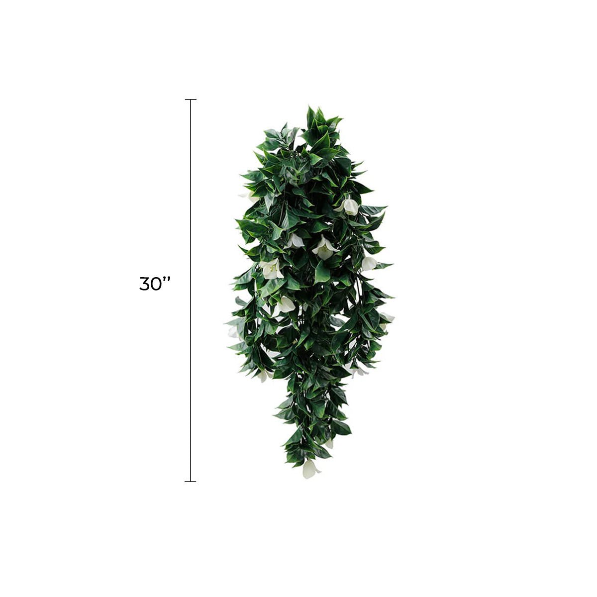 Set of 5 white artificial Bougainvillea hanging plants, UV resistant, 35 inches tall, perfect for indoor or outdoor decor.