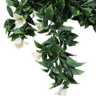 Set of 5 white bougainvillea artificial hanging plants, 35 inches tall, UV resistant, by Designer Plants USA.