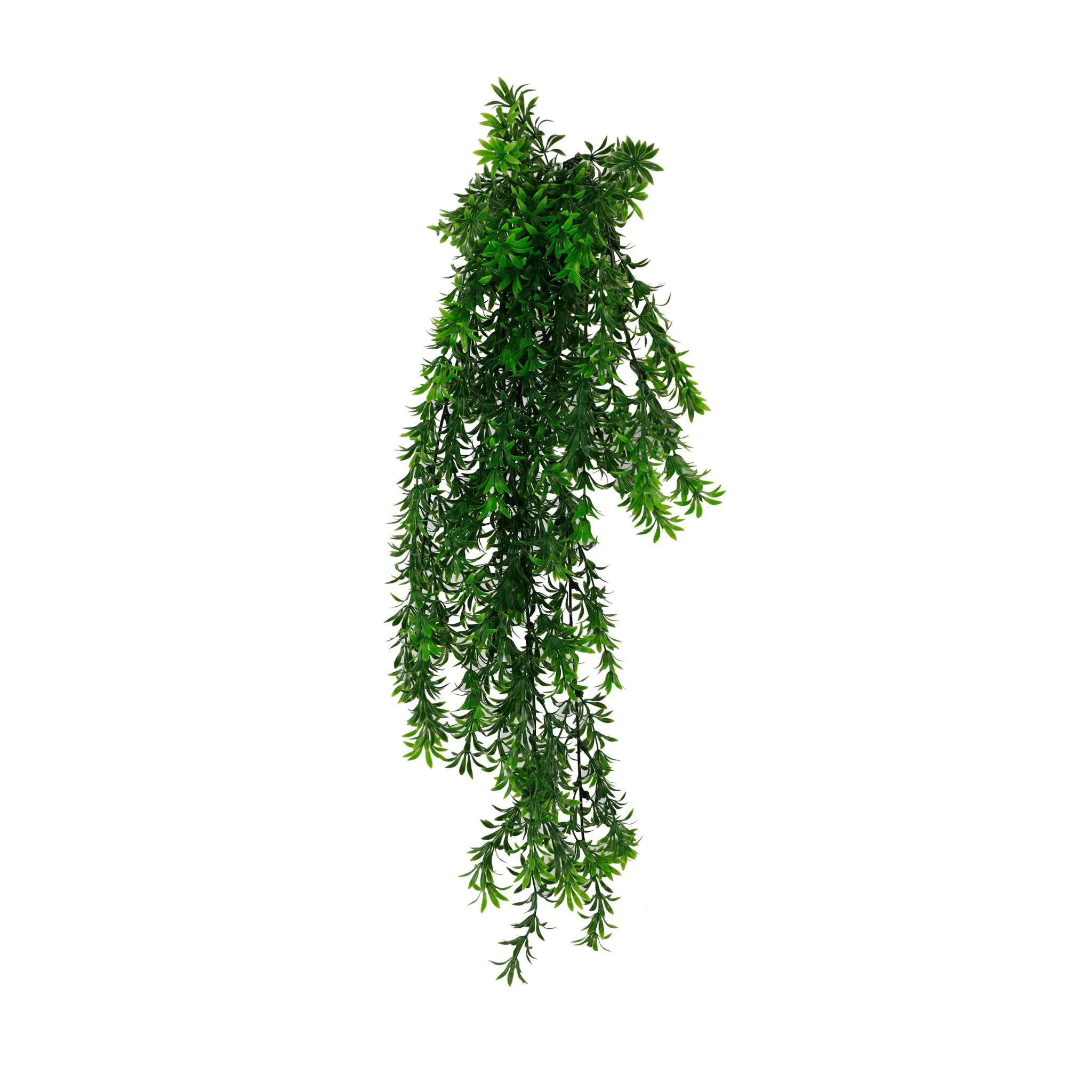 Artificial willow leaf garland by Designer Plants USA, UV resistant and fire-rated, measures 7.1x30 inches, ideal for hanging decor.