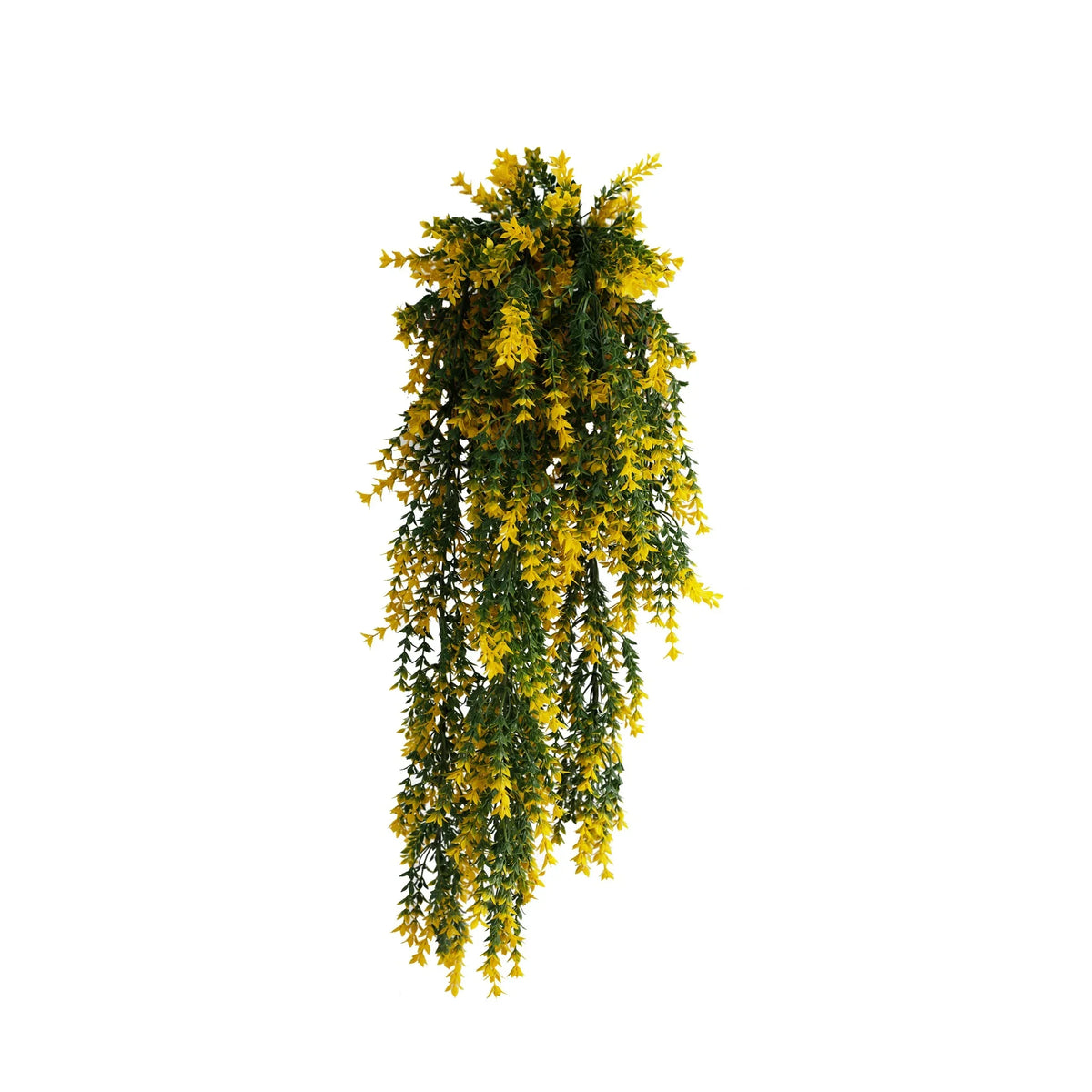 Yellow and green artificial willow leaf garland by Designer Plants USA, 7.1x30 inches, UV resistant, fire-rated hanging bush.