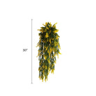 Set of 10 yellow and green artificial willow leaf garland bushes, UV resistant, fire rated, 30 inches long, by Designer Plants USA.