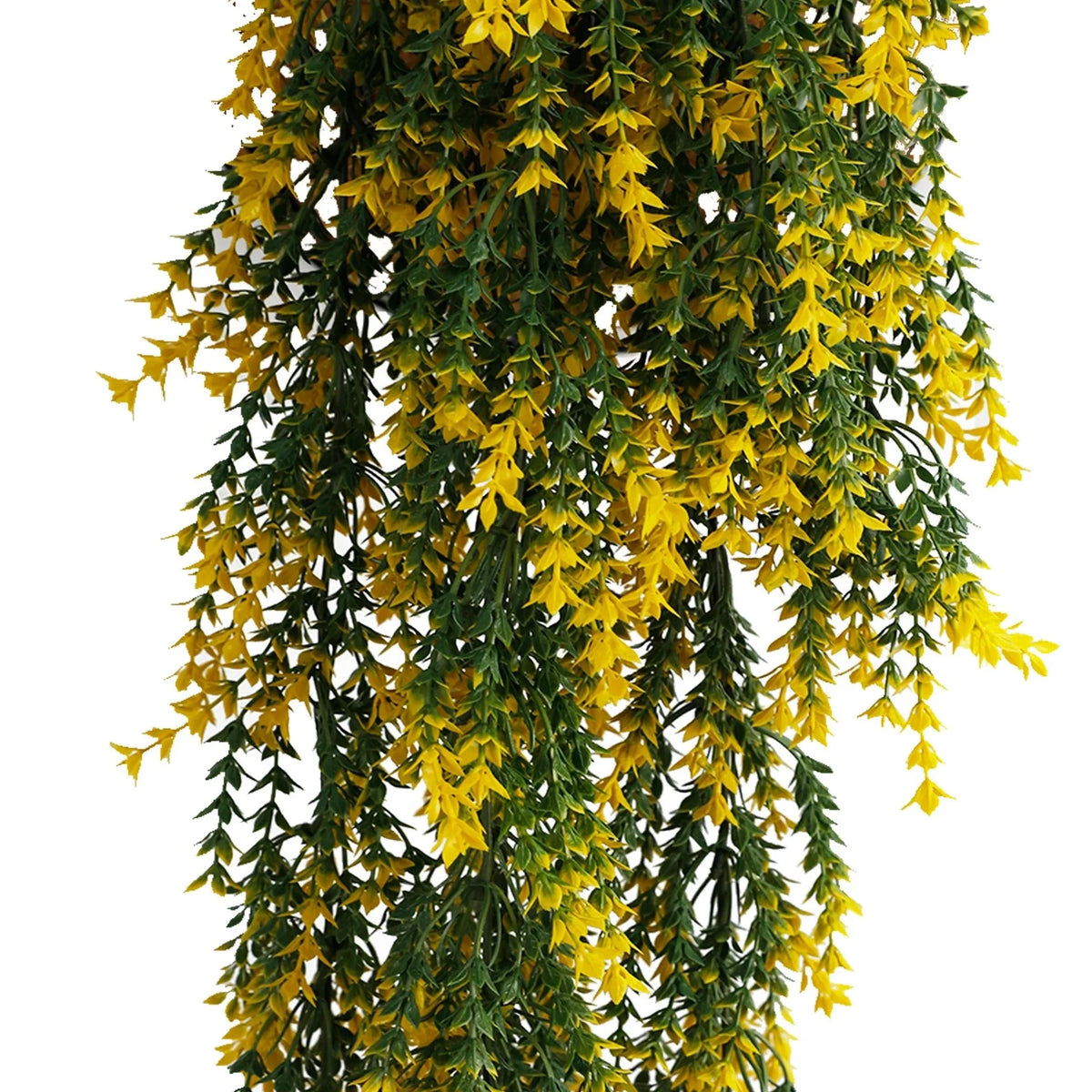 Yellow and green willow leaf artificial hanging bush, 7.1x30 inches, UV resistant, fire-rated, from Designer Plants USA