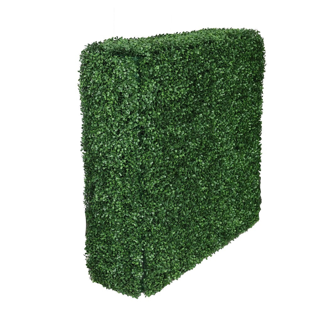 Top view of a 6ft UV-resistant Boxwood artificial hedge by Designer Plants USA, showcasing dense, lush green foliage for outdoor use.