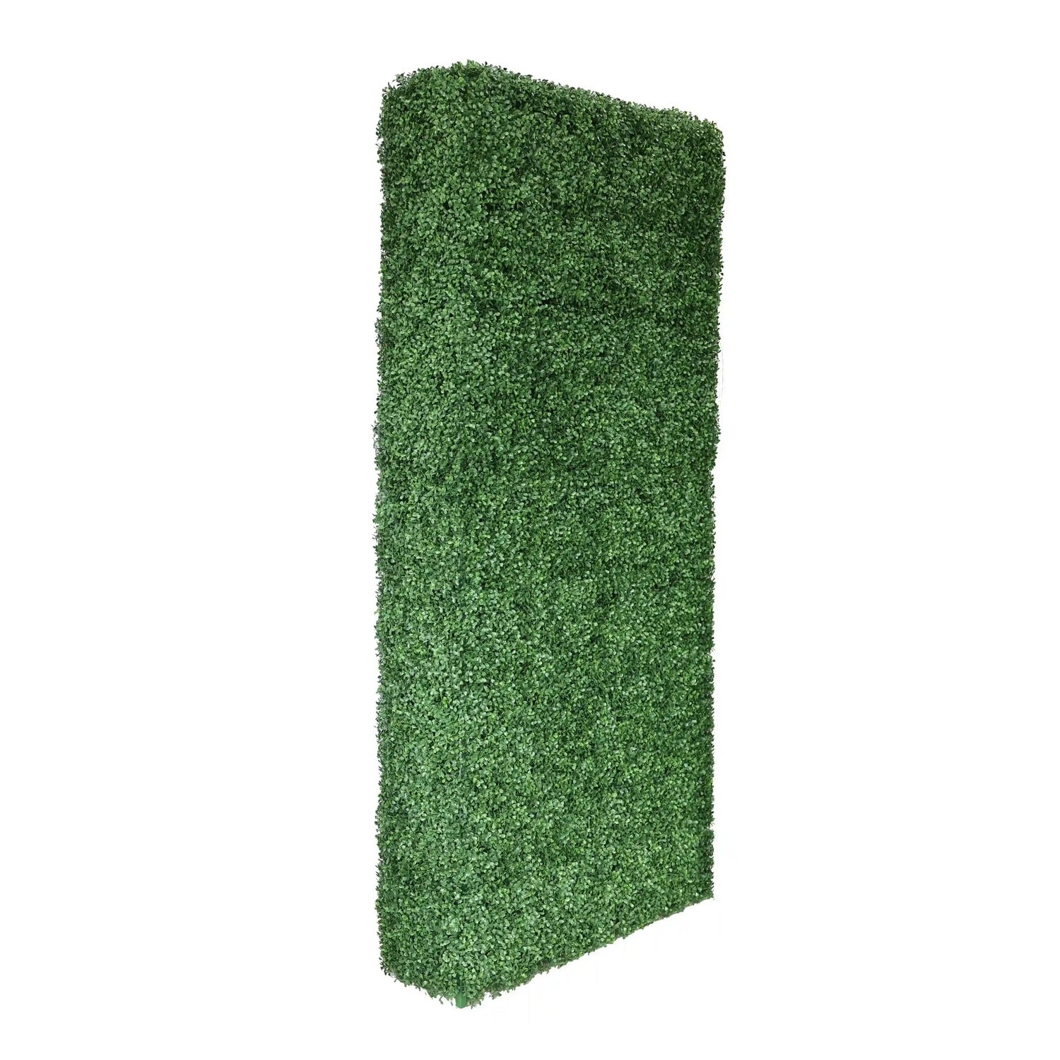 Full side view of a 6ft UV-resistant Boxwood artificial hedge by Designer Plants USA, showcasing lush green, dense foliage.