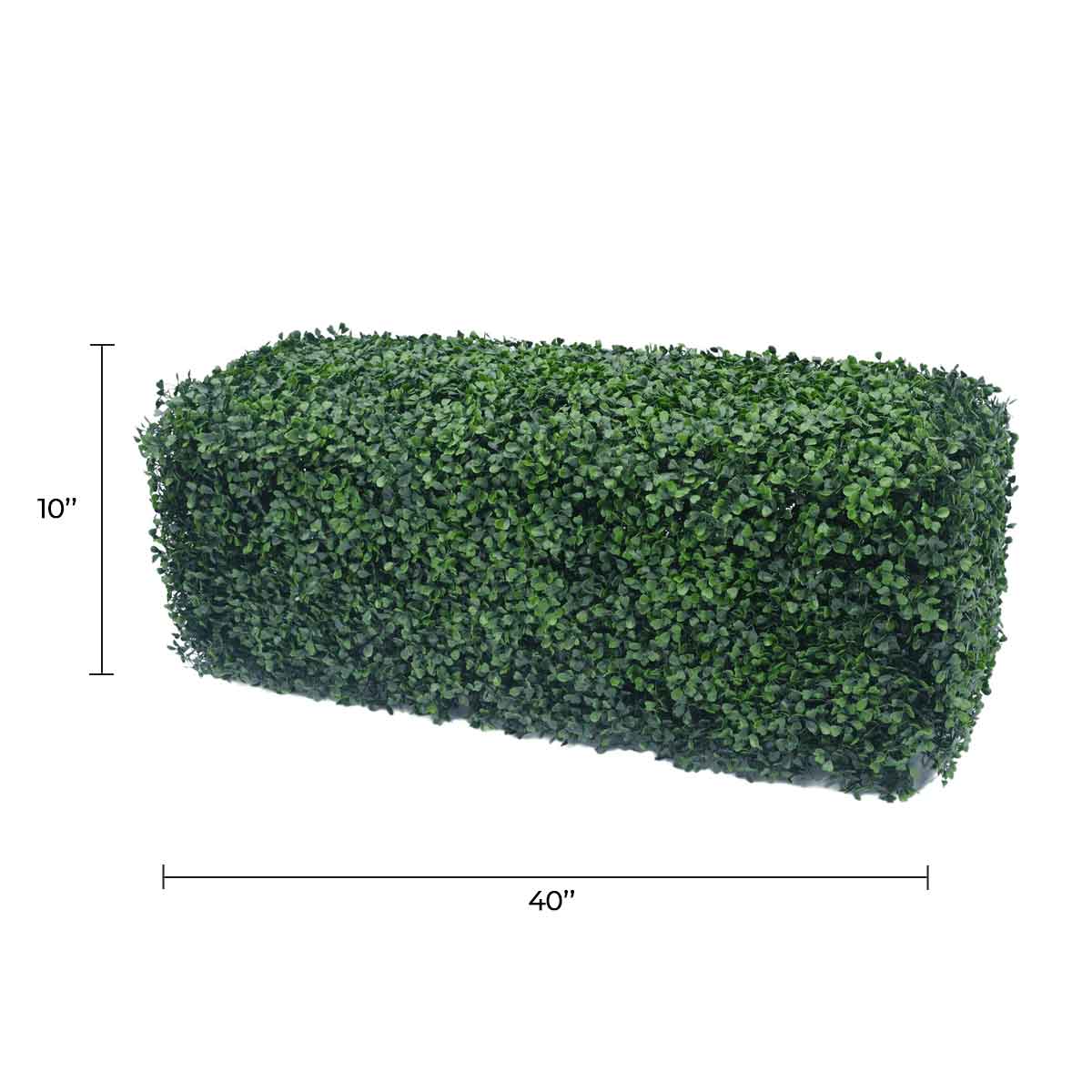 Dark boxwood artificial hedge, 40x10 inches, UV resistant, commercial grade, from Designer Plants USA, shown in a natural outdoor setting.
