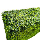 Dark green Designer Plants USA artificial boxwood hedge, 30x30 inches, UV resistant, freestanding with top corner view.