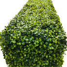 Dark green artificial boxwood hedge from Designer Plants USA, 30x30 inches, UV resistant, commercial grade, view from top.