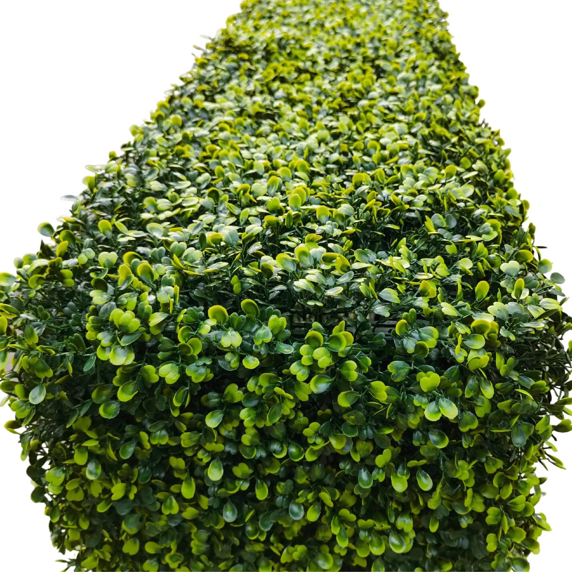 Dark green artificial boxwood hedge from Designer Plants USA, 30x30 inches, UV resistant, commercial grade, view from top.