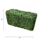 Two-tone green artificial boxwood hedge by Designer Plants USA, UV resistant, 40x20 inches, commercial grade for outdoor use.