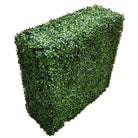 Two-tone green artificial boxwood hedge from Designer Plants USA, UV resistant, 40x40 inches, side view of freestanding commercial-grade hedge.
