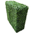 Two-tone green Designer Plants USA artificial boxwood hedge, 40x40 inches, UV resistant, commercial grade, shown from end view.