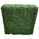 Two-tone green Designer Plants USA artificial boxwood hedge, 40x40 inches, UV resistant, commercial grade, freestanding decorative hedge.