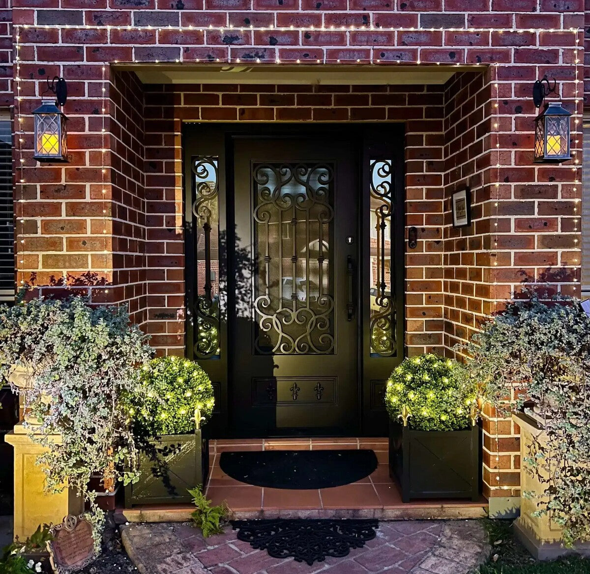Set of 2 17-inch UV-resistant Buxus artificial topiary balls by Designer Plants USA, showcasing lush green faux plant spheres.