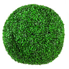 Set of 2 11-inch UV-resistant artificial boxwood topiary balls by Designer Plants USA, lush green decorative plant spheres.