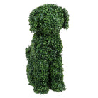 Artificial boxwood dog topiary from Designer Plants USA, suitable for indoor and outdoor decor, featuring lush green foliage and detailed design.